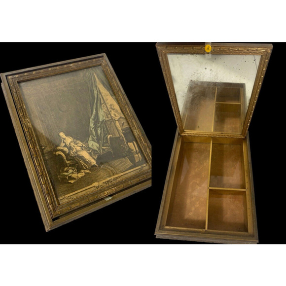 Unbranded Other - Antique Jewelry Art Box Hinged Artwork Lid Victorian Romantic Wooden Renaissance